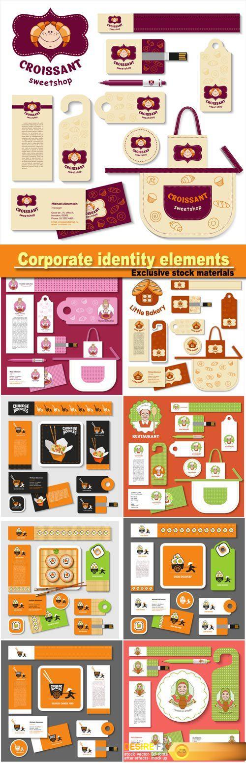 Set of templates corporate identity elements, bakery, natural farm products, chinese food, vector sign logo