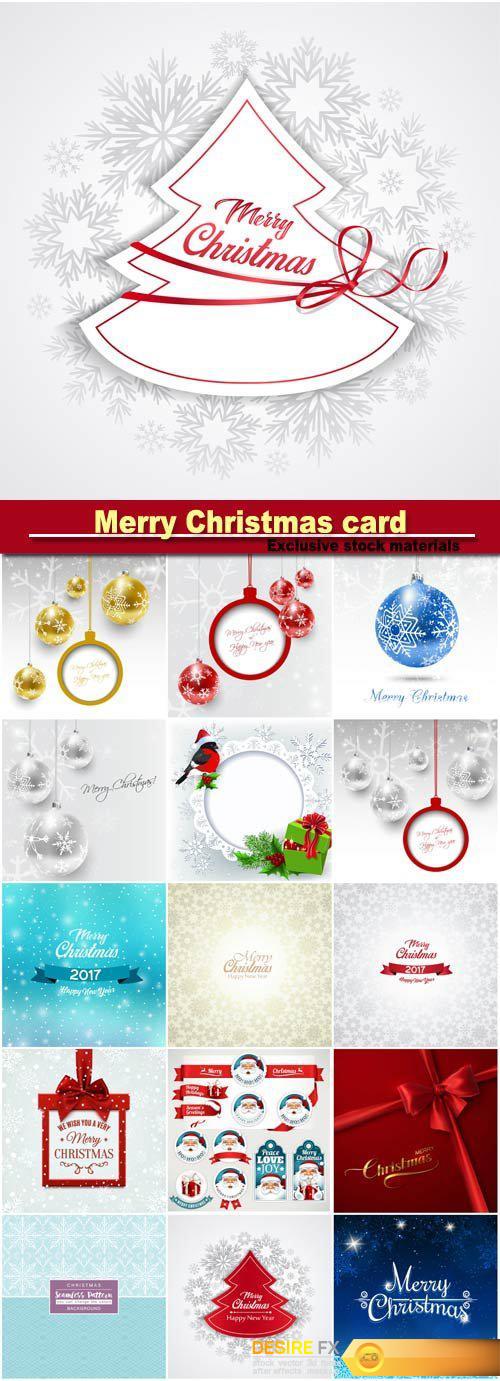 Merry Christmas card, vector set of vintage Christmas labels, badges and banners