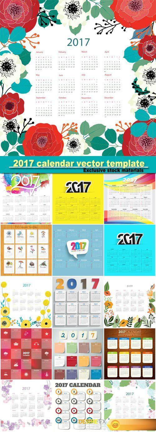 2017 calendar vector template, floral design