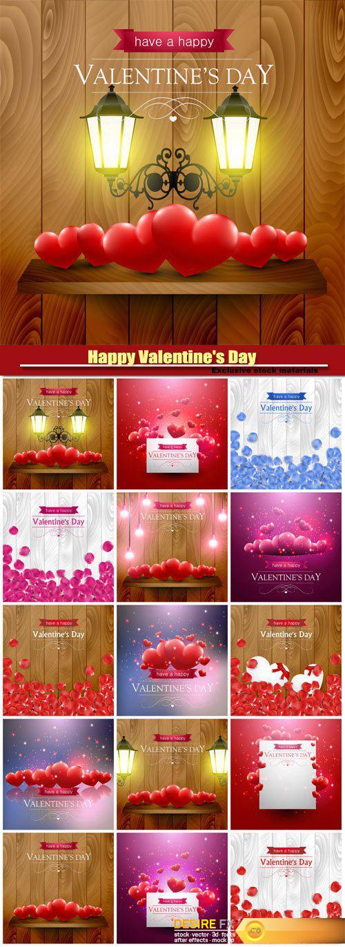 Happy Valentine's Day vector, beautiful backgrounds with hearts and rose petals