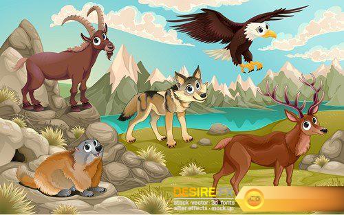 Set of funny wild animals in the nature #2 12X EPS