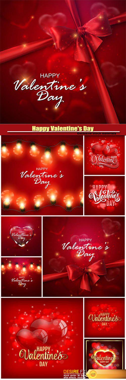 Happy Valentine's Day vector, red backgrounds with hearts and garlands