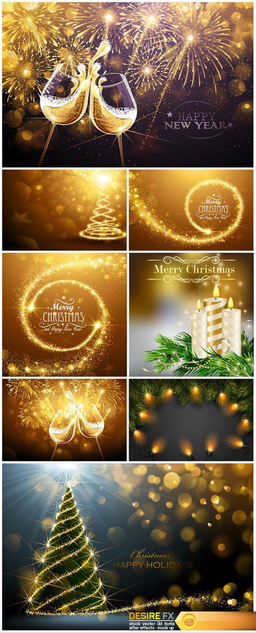 Christmas and New Year vector background, glasses of champagne
