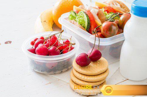 Lunch box with sandwich and fruits 15X JPEG