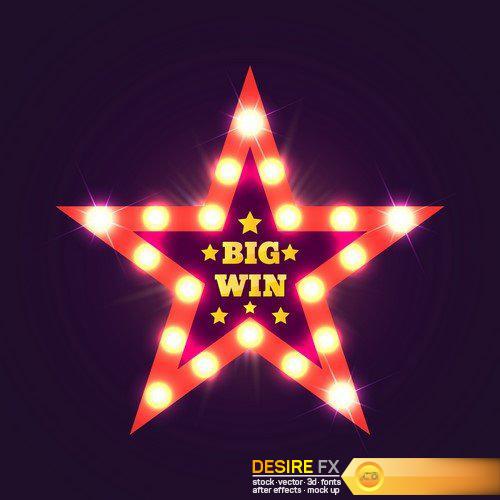 Big Win retro banner with glowing lamps Vector illustration 9X EPS