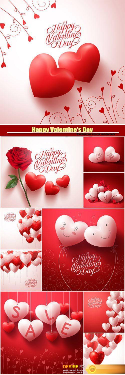 Happy Valentine's Day in the vector backgrounds with hearts and roses