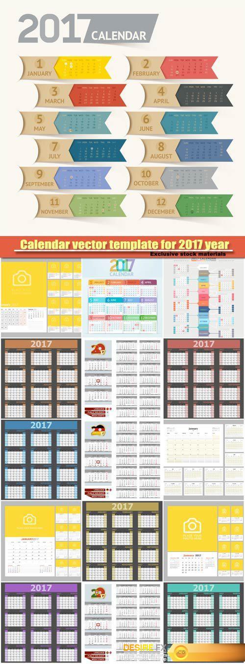 Calendar vector template for 2017 year