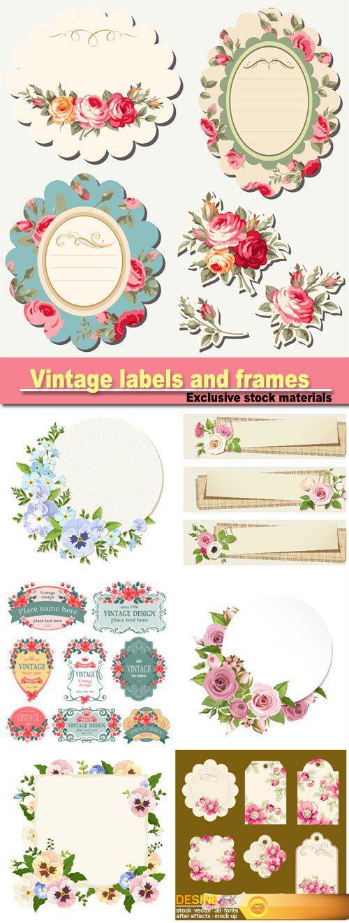 Vintage labels and frames with flowers