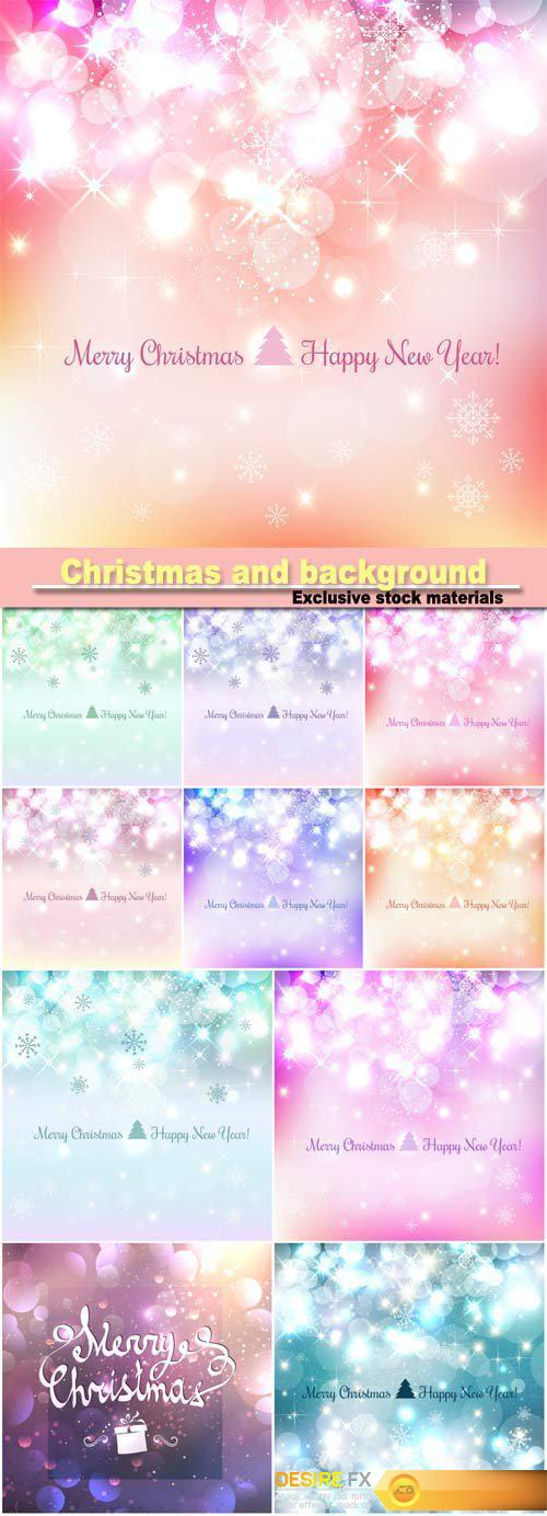 Shiny Christmas and New Year background with snowflakes, light, stars