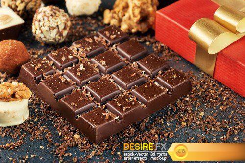 Chocolate bar with variety of candies and red gift box 9X JPEG