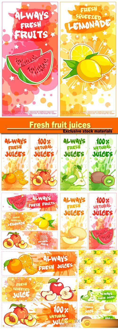 Fresh fruit juices, labels and banners