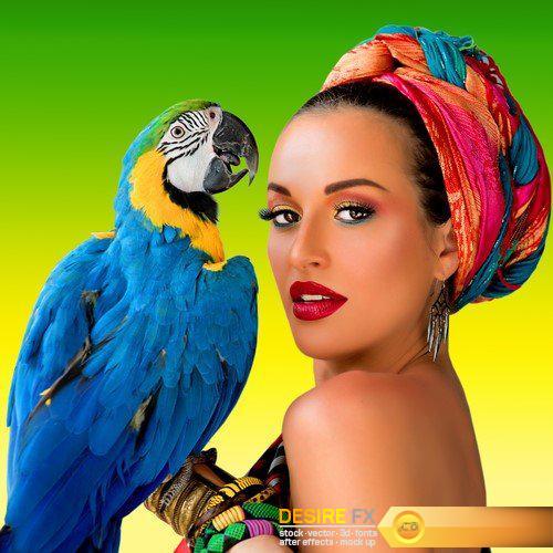 Attractive woman with a parrot 6X JPEG