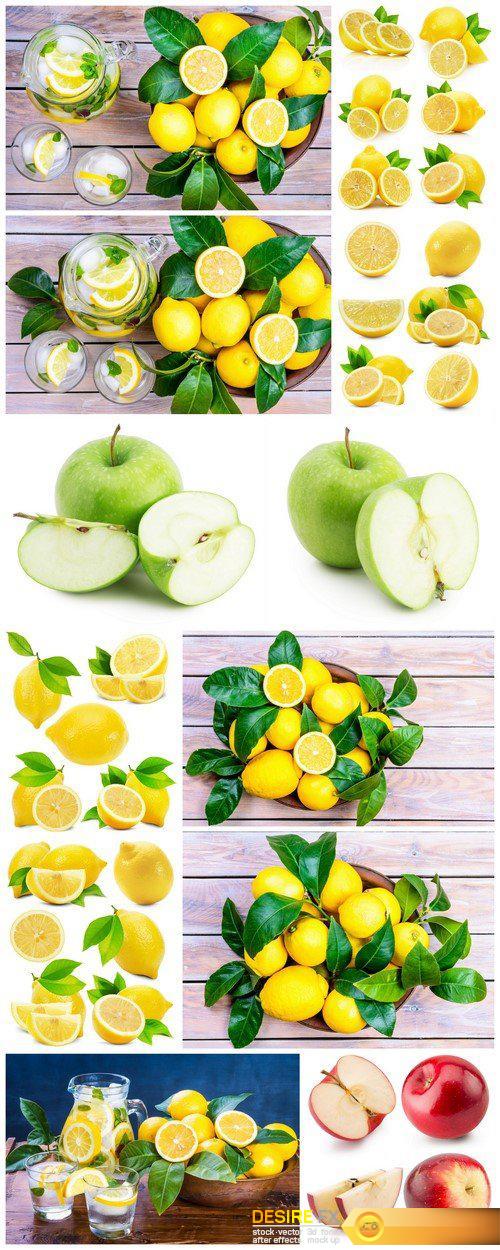 Set of lemons and apples  isolated on the white background 12X JPEG