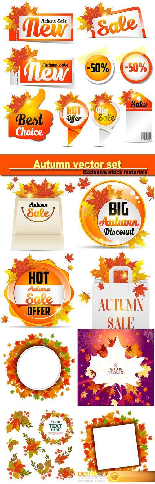 Wonderful autumn leaves background, discount and sale, tags, banners and stickers