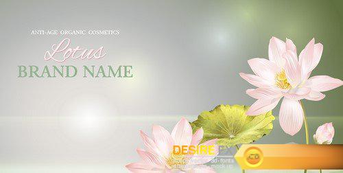 Vector banners with pink lotus flowers 14X EPS