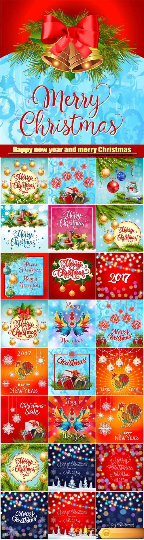 Merry Christmas and Happy New Year, decorations,Christmas balls, present boxes with bow, stars