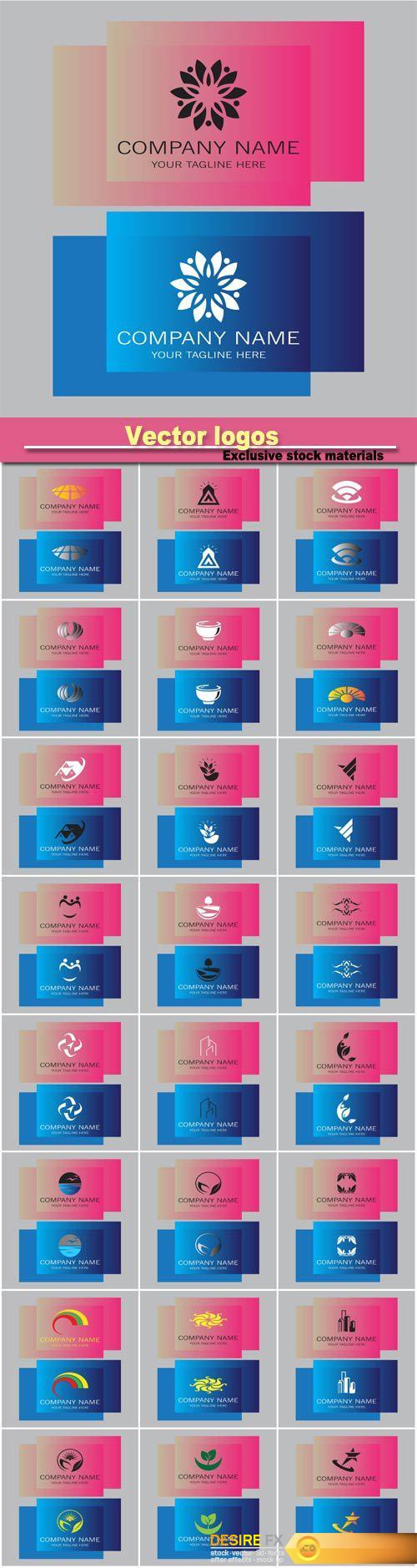 Vector business logos on the pink and blue backgrounds