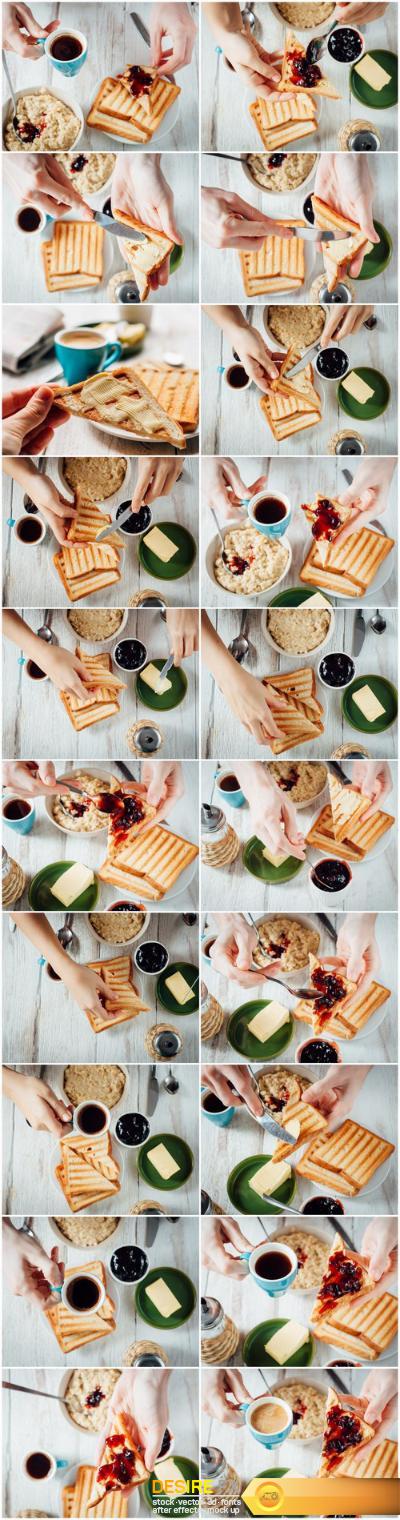 Breakfast with coffee, toasts, butter and jam 2 - 20xUHQ JPEG Professional Stock Images