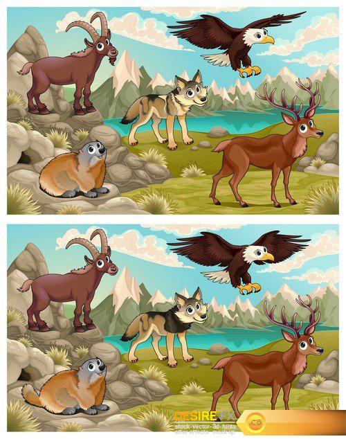 Set of funny wild animals in the nature #2 12X EPS
