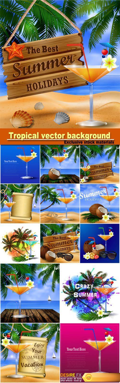 Tropical vector background with leaves of palm trees