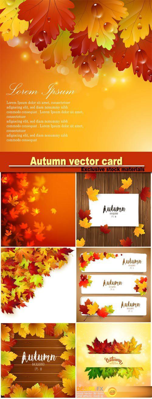 Autumn vector card, colorful autumn leaves background