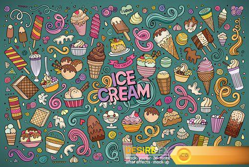 Cartoon hand-drawn doodles Ice Cream illustration 13X EPS