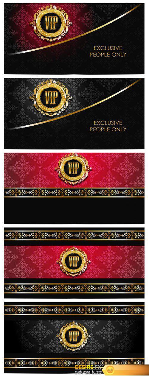 VIP cards with beautiful gold ornaments vector