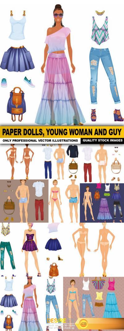 Paper Dolls, Young Woman And Guy - 10 Vector