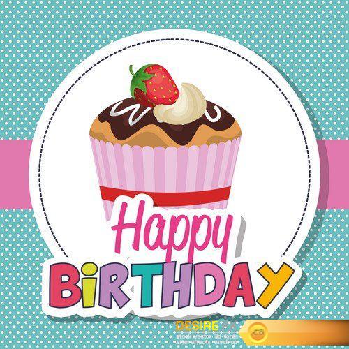 Happy birthday party invitation with sweet cupcake 16X EPS