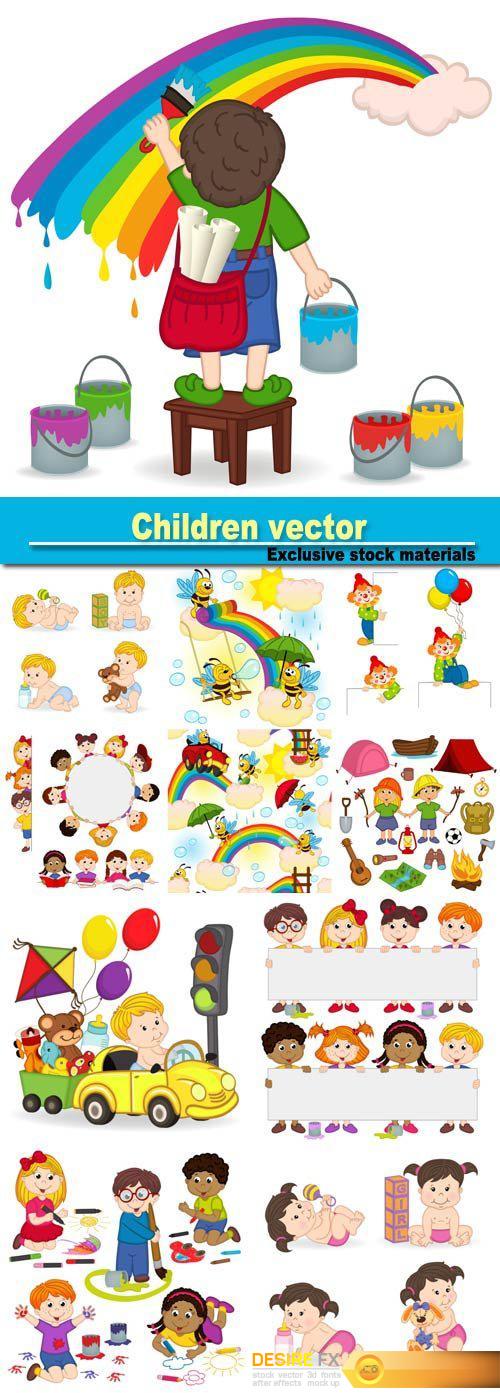 Children vector, funny little kids