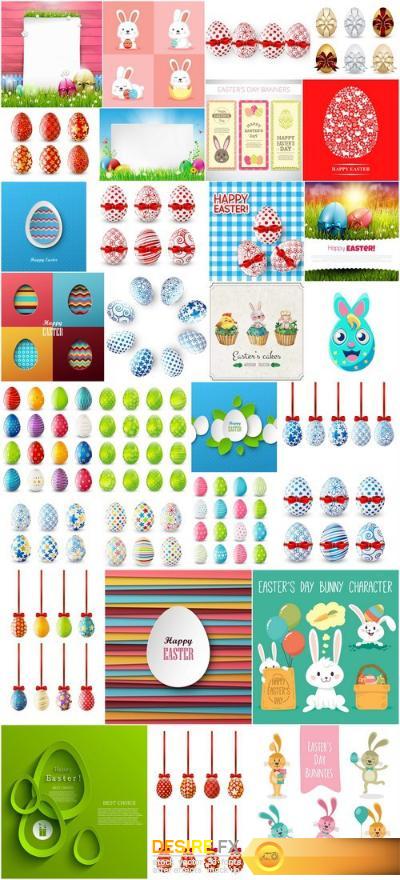 Easter eggs, Easter rabbit & bunny - Happy Easter 3 - Set of 30xEPS,AI Professional Vector Stock