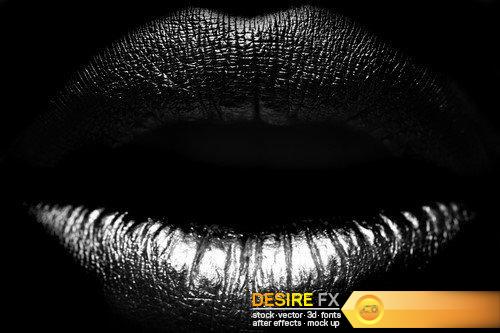 Lips with tongue on black background white teeth 13X JPEG