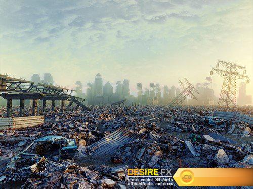 Ruins of a city Apocalyptic landscape 12X JPEG