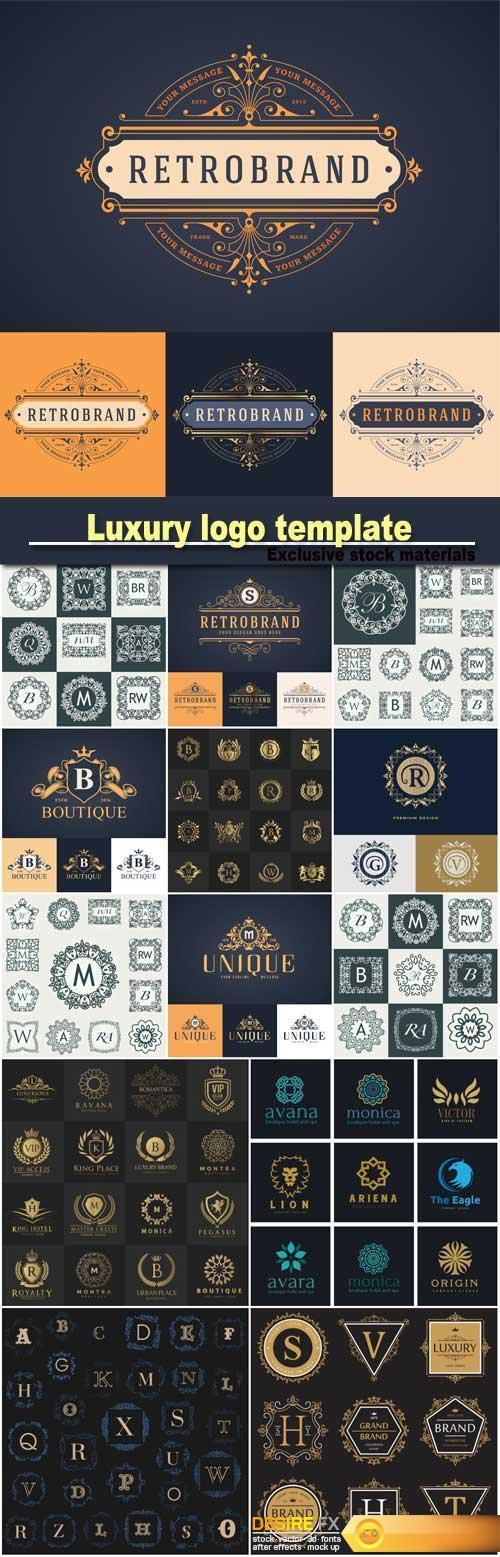 Vector illustration of luxury logo template, calligraphic elegant ornament, monogram template