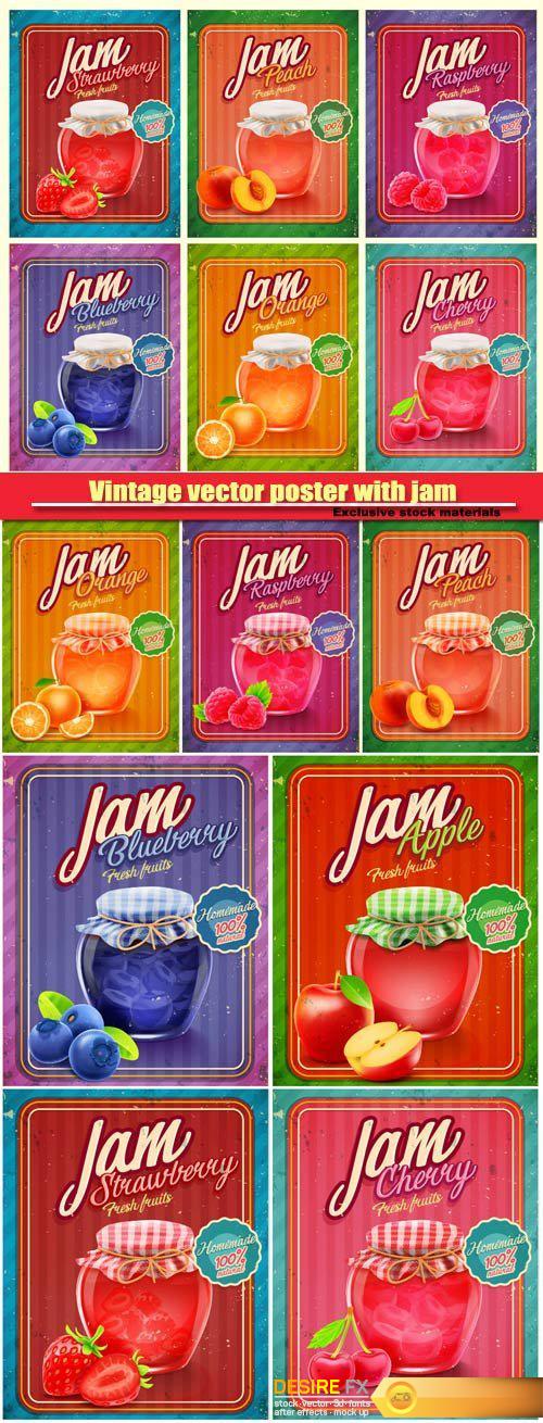 Vintage vector poster with jam