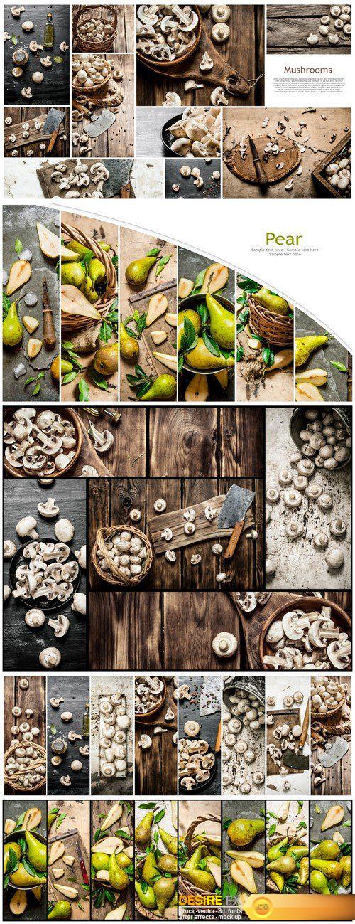 Food collage of mushrooms and fresh pears #9 5X JPEG