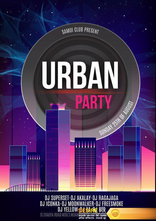 Urban Dance Party Poster Background Template - Vector Illustration #1 15X EPS