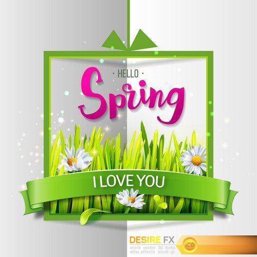 Spring sale card with green grass and flowers  7X EPS