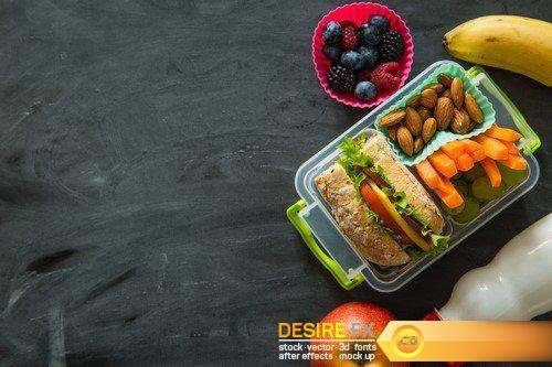 Lunch box with sandwich and fruits 15X JPEG