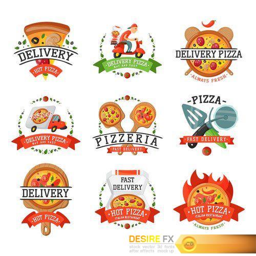 Delivery pizza badge vector illustration 7X EPS