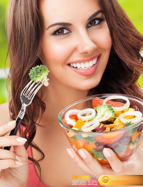 Brunette woman with vegetarian vegetable salad 7X JPEG