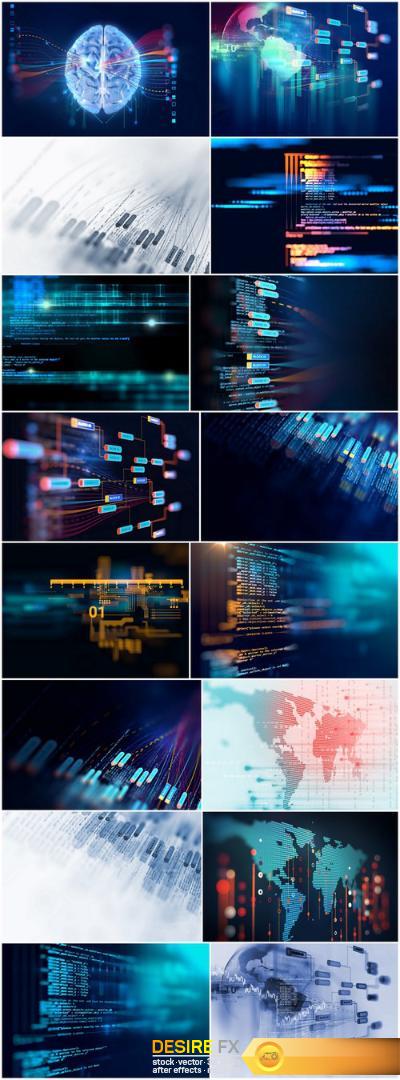 Big data futuristic visualization abstract illustration - Set of 16xUHQ JPEG Professional Stock Images