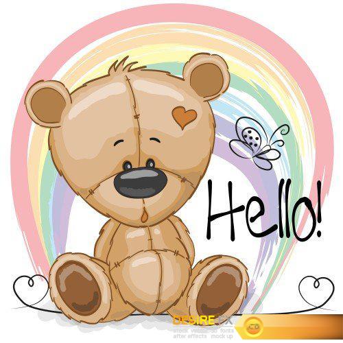 Greeting card cute, cartoon bear girl, monkey, teddy bride and teddy groom, rabbit boy and girl