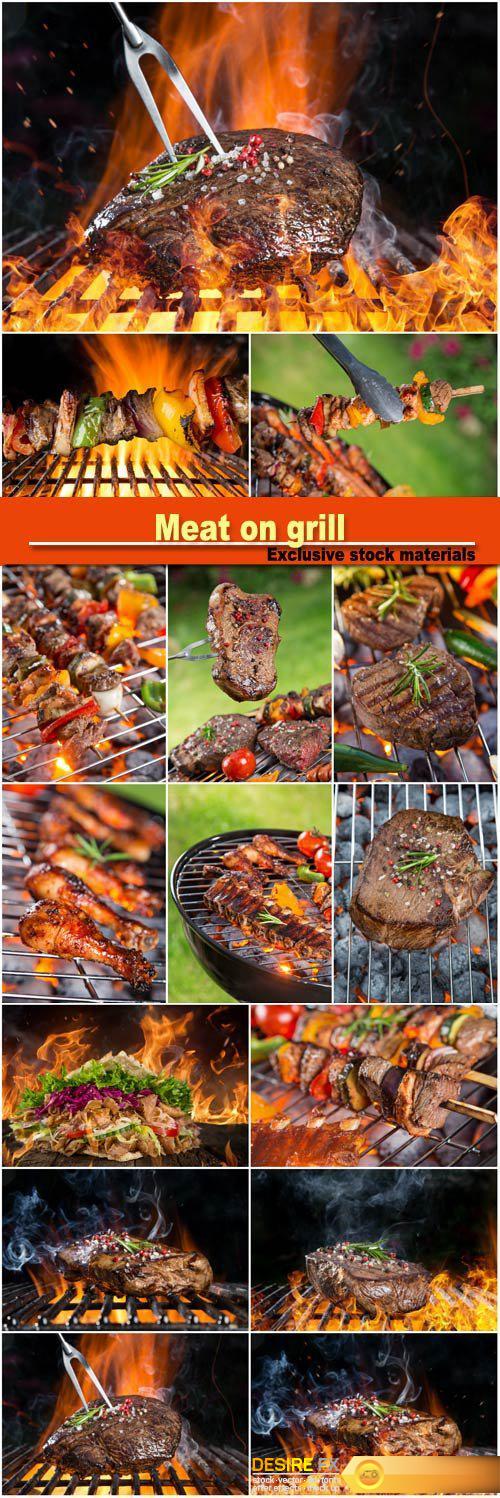 Meat on grill, barbeque