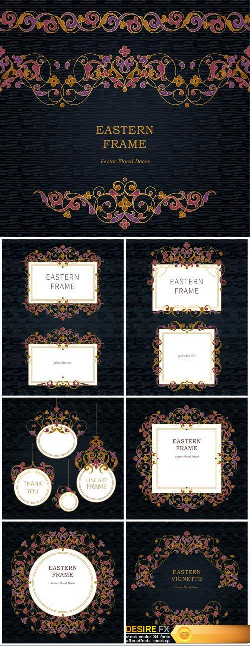 Vector decorative ornate seamless borders and vignette in Eastern style