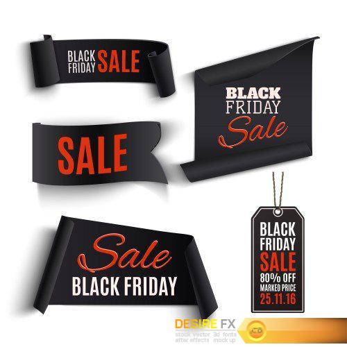 Set of black friday banners and price tags isolated on white background, vector illustration