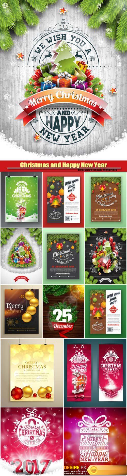 Christmas and Happy New Year party flyer template
