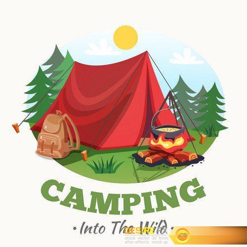Camping flat icons set 9X EPS
