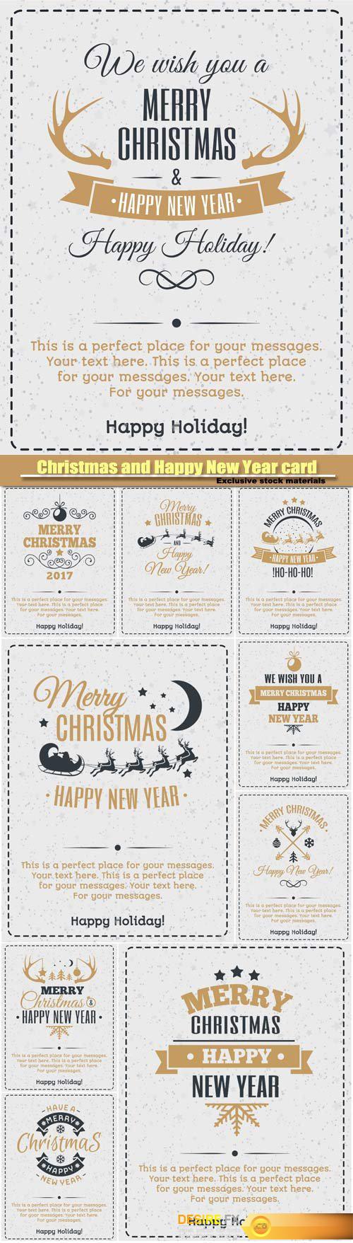 Christmas and Happy New Year card, gold color style, vintage christmas label