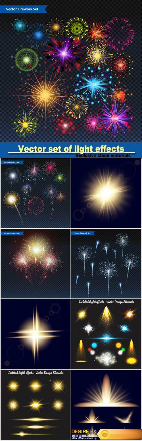 Vector set of light effects, background for festive celebrations, new year, christmas, birthday, carnival
